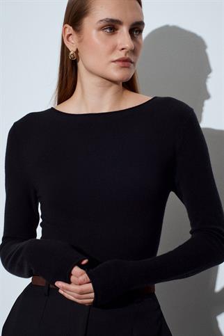 V Yaka Kaşmir Karışımlı Kazak-Siyah 10840-2Y6