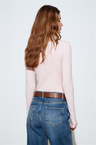 Kayık Yaka Kaşmirli Ultra Hafif Triko Kazak Toz Pembe 10840-2Y6