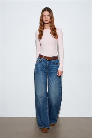 Kayık Yaka Kaşmirli Ultra Hafif Triko Kazak Toz Pembe 10840-2Y6