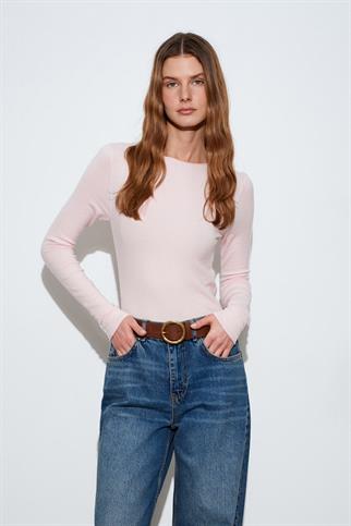 Kayık Yaka Kaşmirli Ultra Hafif Triko Kazak Toz Pembe 10840-2Y6