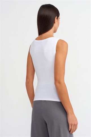 BİSİKLET YAKA KOLSUZ BEYAZ KADIN BLUZ 20868-2Y5