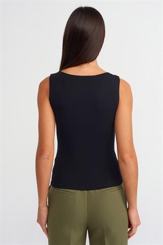 BİSİKLET YAKA KOLSUZ SİYAH  KADIN BLUZ 20868-2Y5