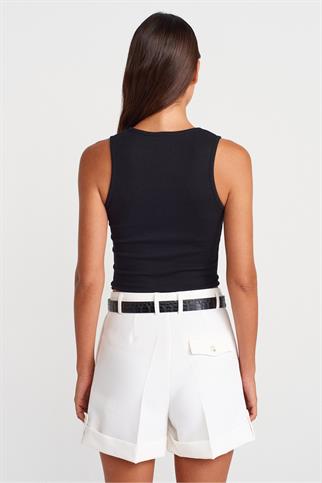 V YAKA KOLSUZ SİYAH KADIN CROP 21005-2Y5