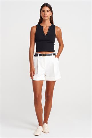 V YAKA KOLSUZ SİYAH KADIN CROP 21005-2Y5