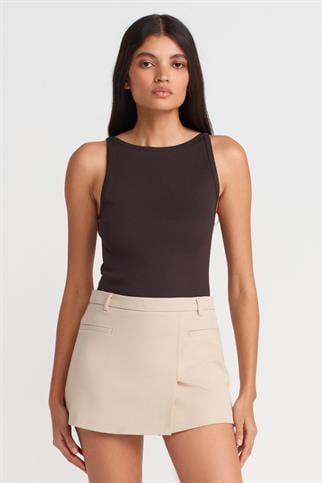 Halter Yaka Top-Koyu Kahve 21048-2Y6