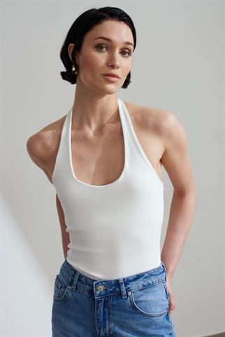 Halter Yaka Top-Ekru 21052-2Y6