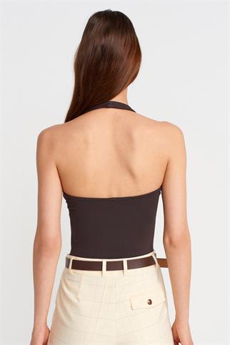 Halter Yaka Top-Koyu Kahve 21052-2Y6