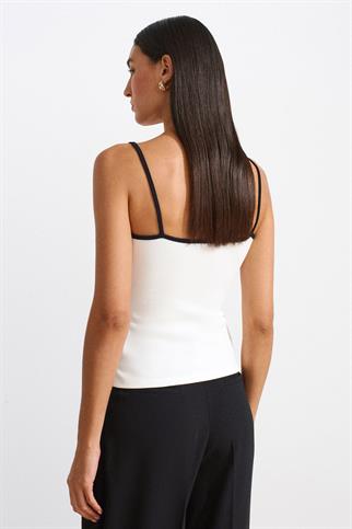 Şeritli Askılı Top-Ekru 21128-2Y6