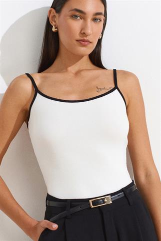 Şeritli Askılı Top-Ekru 21128-2Y6