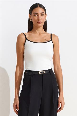 Şeritli Askılı Top-Ekru 21128-2Y6