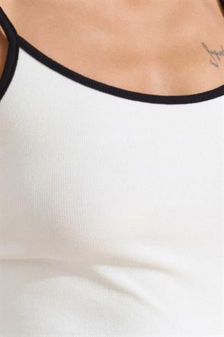 Şeritli Askılı Top-Ekru 21128-2Y6