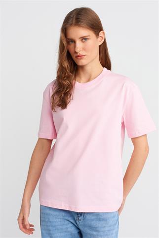 SIFIR YAKA KISA KOLLU PEMBE KADIN T-SHİRT  30312-2Y5