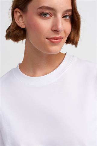 SIFIR YAKA KISA KOLLU BEYAZ  KADIN T-SHİRT 30312-2Y5