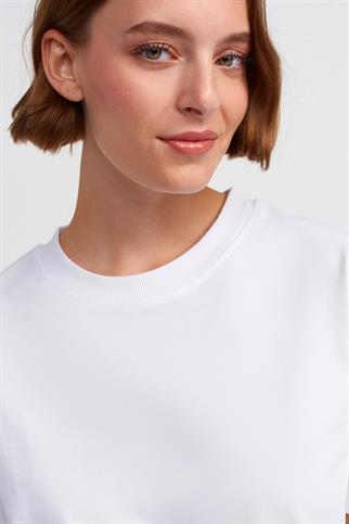 %100 Pamuk Dekoratif Dikişli Bisiklet Yaka T-shirt-Beyaz 30312-2Y6