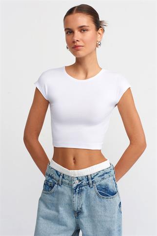 KISA KOLLU BEYAZ KADIN CROP 30528-2Y5