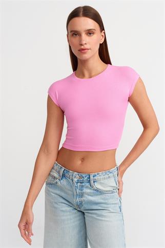 KISA KOLLU PEMBE KADIN CROP 30528-2Y5