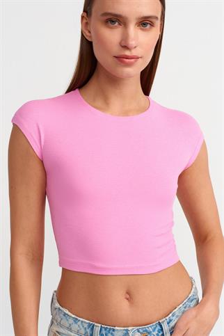KISA KOLLU PEMBE KADIN CROP 30528-2Y5