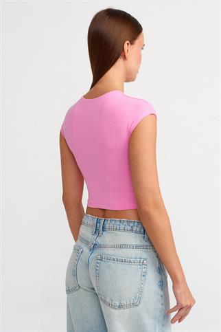 KISA KOLLU PEMBE KADIN CROP 30528-2Y5