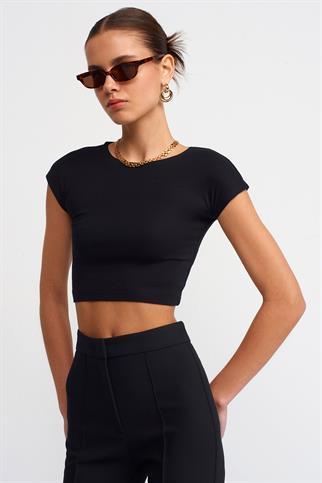 KISA KOLLU SİYAH  KADIN CROP 30528-2Y5