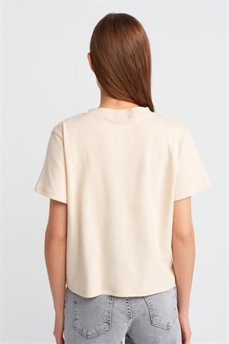 KALP BASKILI KISA KOLLU TAŞ KADIN T-SHİRT 30584-2Y5
