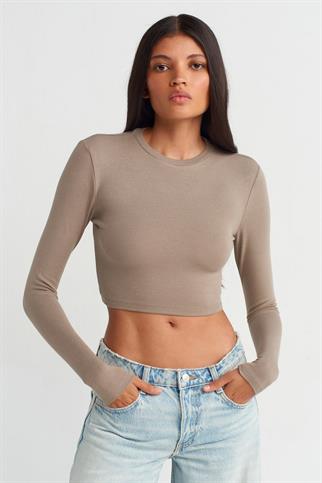 Uzun Kollu Vizon Kadın Crop 31236-2K5