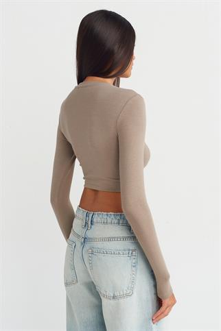 Uzun Kollu Vizon Kadın Crop 31236-2K5