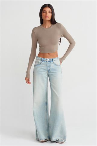 Uzun Kollu Vizon Kadın Crop 31236-2K5