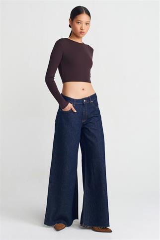 Uzun Kollu Kahve Kadın Crop 31236-2K5