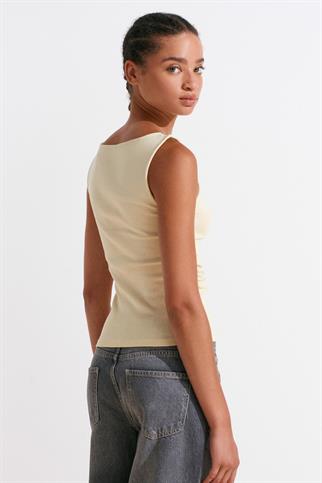 Büzgülü Kayık Yaka Top-Açık Sarı 31589-2Y6