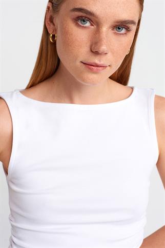Büzgülü Kayık Yaka Top-Beyaz 31589-2Y6