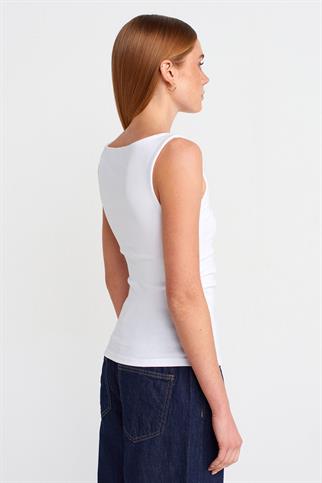 Büzgülü Kayık Yaka Top-Beyaz 31589-2Y6