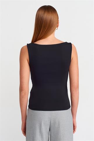 Büzgülü Kayık Yaka Top-Siyah 31589-2Y6