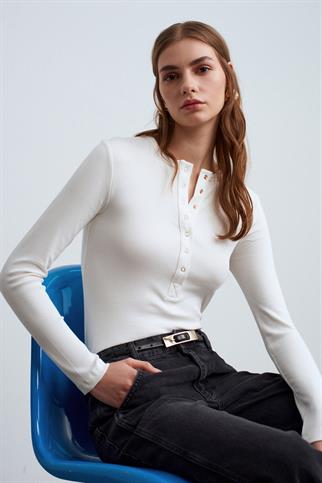 Çıtçıtlı Modal Karışımlı Top-Ekru 32024-2Y6