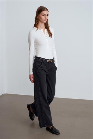 Çıtçıtlı Modal Karışımlı Top-Ekru 32024-2Y6