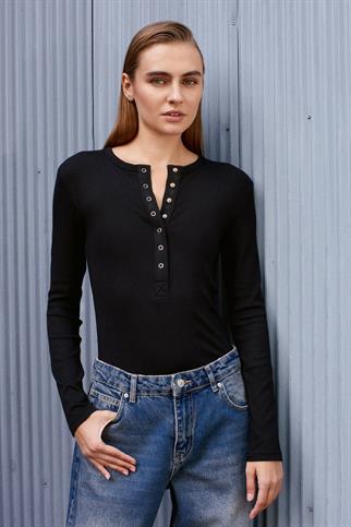 Çıtçıtlı Modal Karışımlı Top-Siyah 32024-2Y6