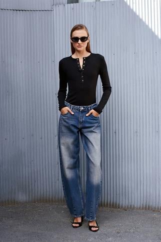 Çıtçıtlı Modal Karışımlı Top-Siyah 32024-2Y6