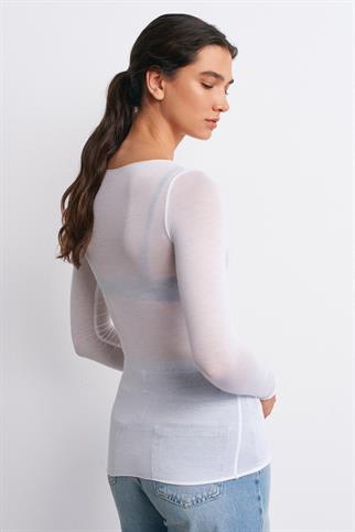 Kayık Yaka Modal Kaşmir Ultra Hafif Bluz-Beyaz 32122-2Y6