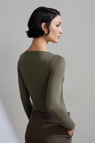 Kayık Yaka Modal Kaşmir Ultra Hafif Bluz-Haki 32122-2Y6