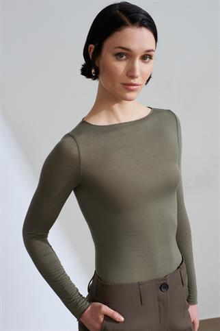 Kayık Yaka Modal Kaşmir Ultra Hafif Bluz-Haki 32122-2Y6