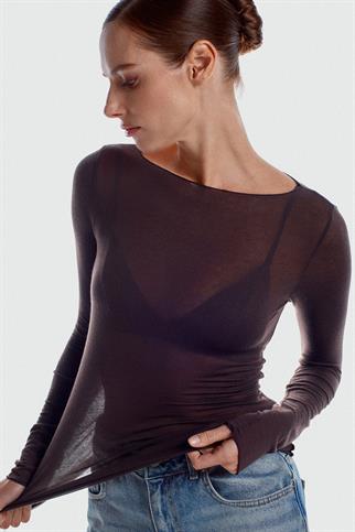 Kayık Yaka Modal Kaşmir Ultra Hafif Bluz-Kahve 32122-2Y6