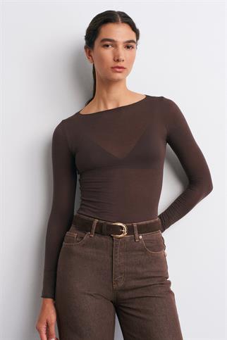 Kayık Yaka Modal Kaşmir Ultra Hafif Bluz-Kahve 32122-2Y6