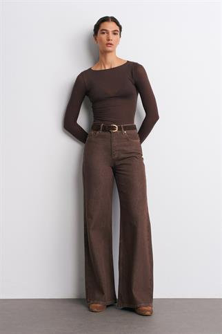 Kayık Yaka Modal Kaşmir Ultra Hafif Bluz-Kahve 32122-2Y6