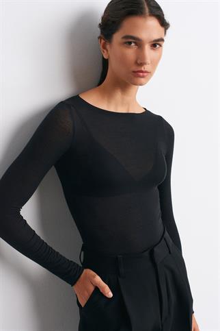 Kayık Yaka Modal Kaşmir Ultra Hafif Bluz-Siyah 32122-2Y6