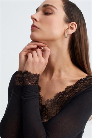 Dantelli Kaşmir Bluz-Siyah 32311-2Y6