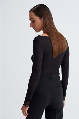 Dantelli Kaşmir Bluz-Siyah 32311-2Y6