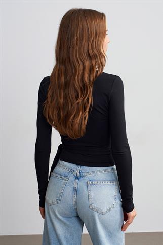 Uzun Kollu Kruvaze Top-Siyah 32645-2Y6