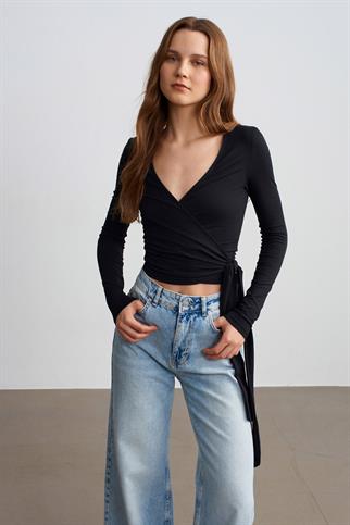 Uzun Kollu Kruvaze Top-Siyah 32645-2Y6