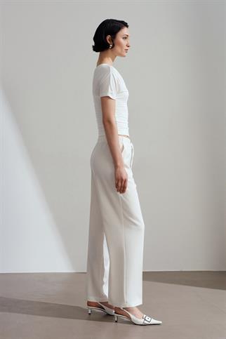 Drapeli Kısa Kollu Top-Ekru 32659-2Y6