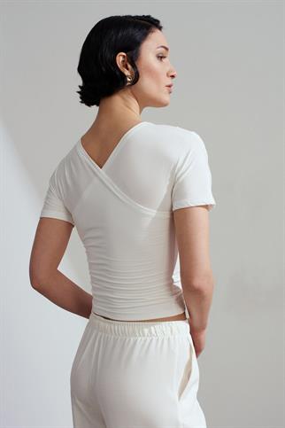 Drapeli Kısa Kollu Top-Ekru 32659-2Y6