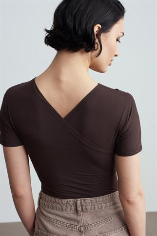 Drapeli Kısa Kollu Top-Koyu Kahve 32659-2Y6